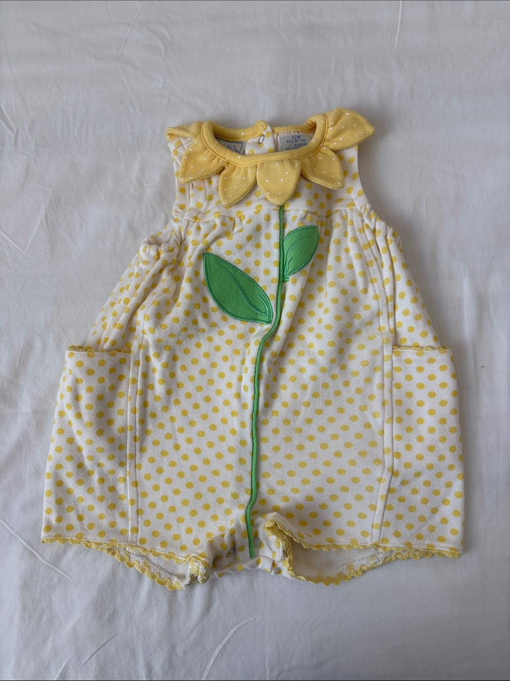 Basic Editions Yellow Polka Dot Flower Romper